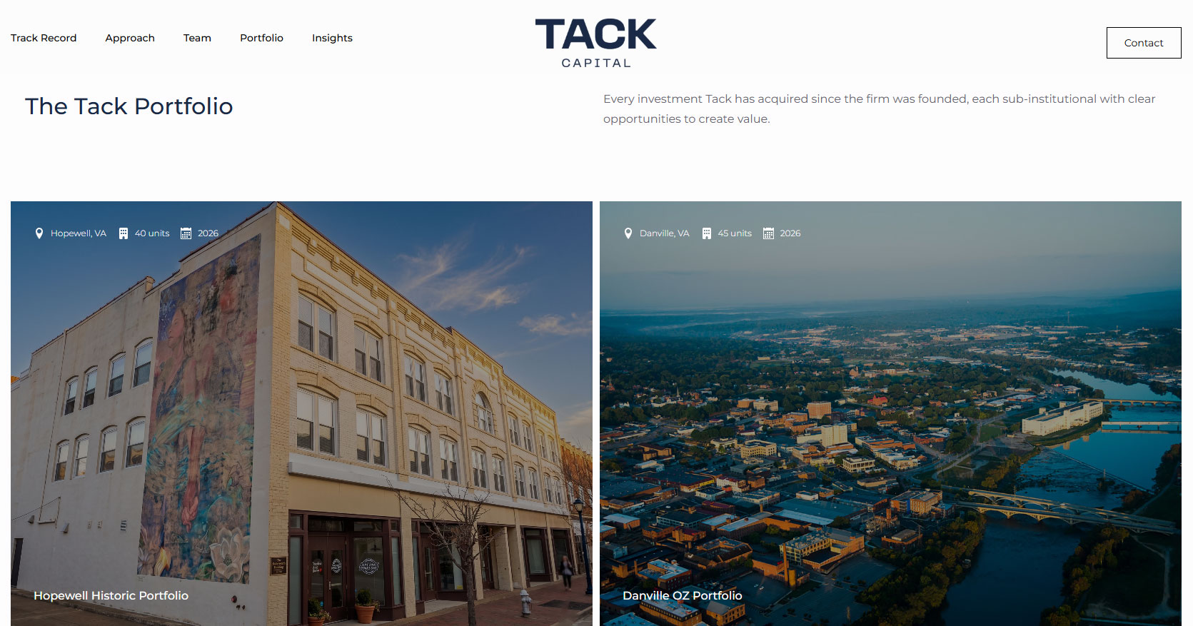 Tack Capital portfolio page design by GiddyBrands