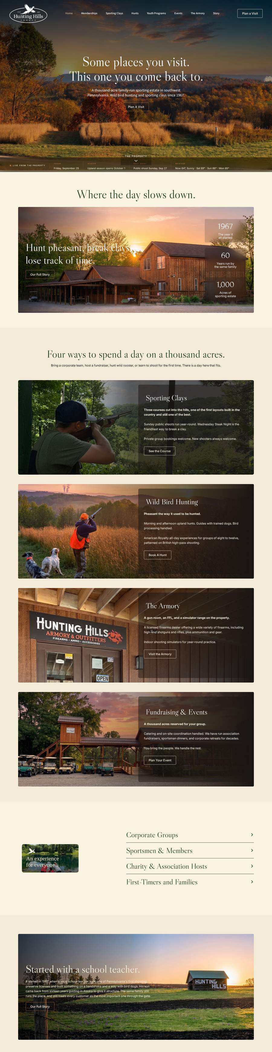 Hunting Hills website designed by GiddyBrands, scrolling homepage